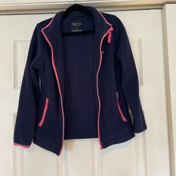 Nautica Kids Navy Fleece Jacket with Pink Accents - Picture 1 of 4